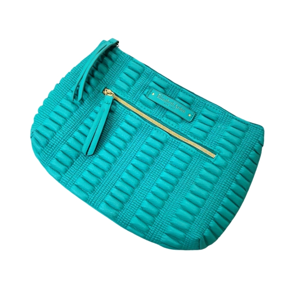 EUC Elizabeth Arden women's green Wristlet clutch, large makeup cosmetic bag